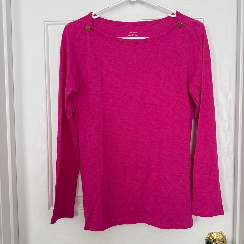 J. Crew Women’s Bright Fuchsia Pink Long-Sleeve Boatneck Painter Tee Size M NWT